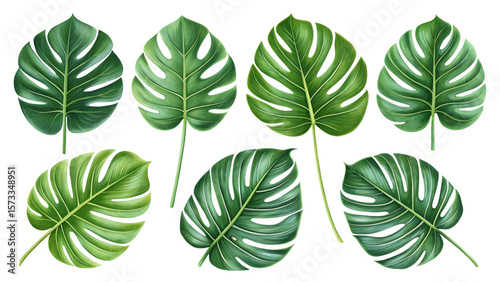 Realistic monstera leaves on black background isolated on a transparent background