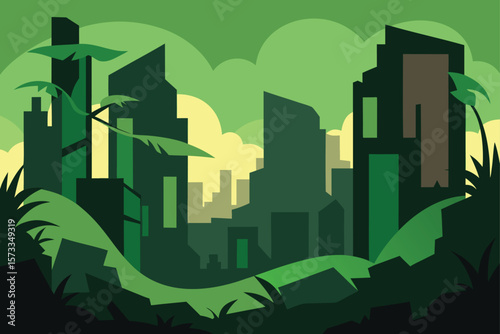 Ruined Future City Overtaken by Jungle Vines