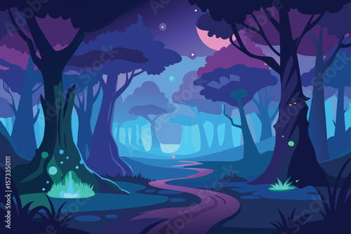 Fantasy Forest with Giant Glowing Trees and Magical Creatures