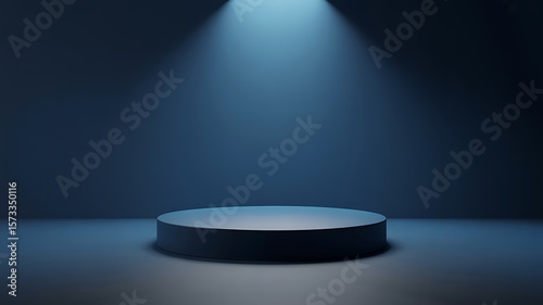 Circular dark blue pedestal illuminated spotlight