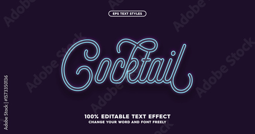 Cocktail: a fun and vibrant neon text effect, perfect for bar signage, drink menus, posters, and product labels. Stylish and editable, ideal for nightlife and food branding.