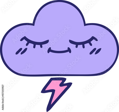 cute cartoon of a storm cloud in bright neon color