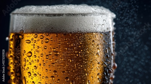 Cold beer glass close-up