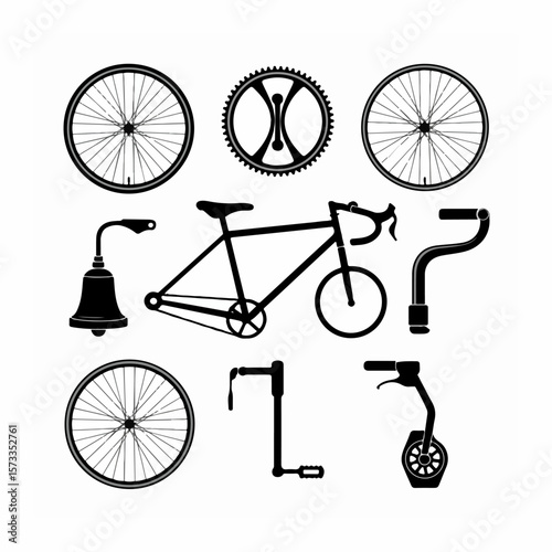 Black Filled Vector Bundle of Vintage Bicycle Parts
