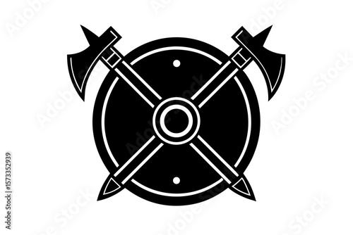 Viking Shield and Axes Symbol – Norse Warrior Battle Emblem Art