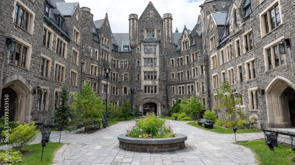 Naklejka premium Collegiate courtyard in sunlight