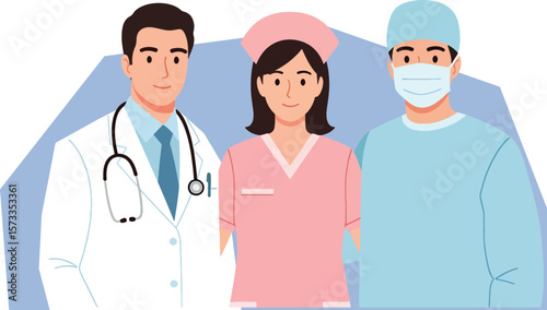Dedicated Healthcare Team Doctor, Nurse, and Surgeon Collaboration