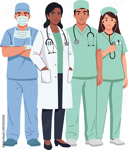 Diverse Healthcare Team Doctors, Nurses, and Medical Professionals Collaborating for Patient Care