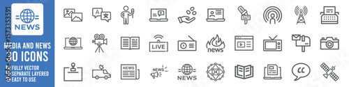 Media and News Icons Set Journalism Communication and Information Dissemination | Ai Generated Icon