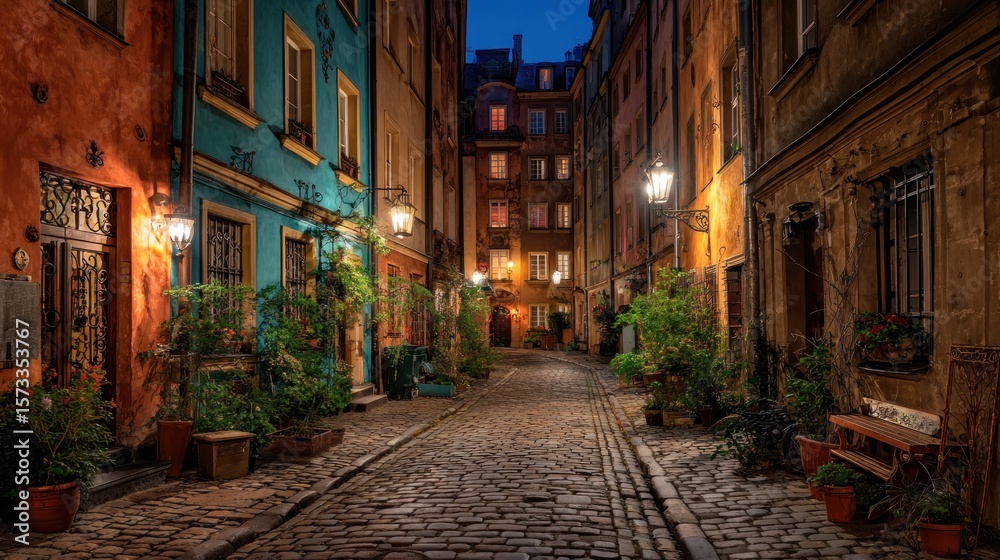 Fototapeta premium Colorful alley at night