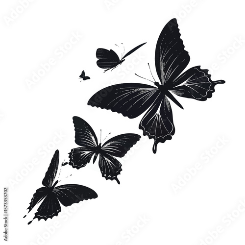 Flying black silhouettes of butterflies. Vector design element