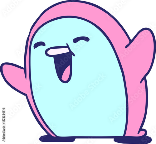 cartoon illustration kawaii of a cute penguin in bright neon color