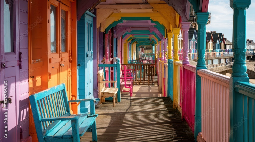 Obraz premium Colorful beach huts walkway