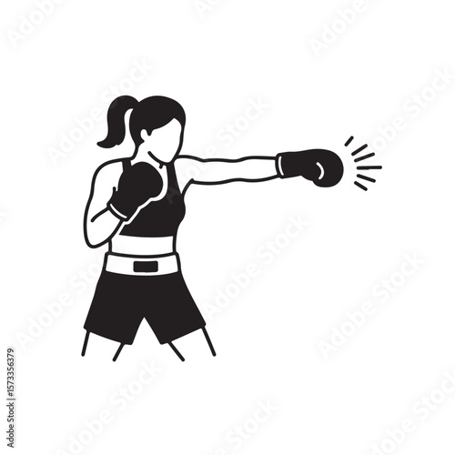 Strong woman boxer delivering a powerful punch in a black and white iconic style