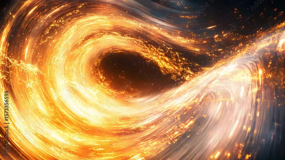 Explosive spiral of fire within the heart of a mystical black hole captivating cosmic imagery
