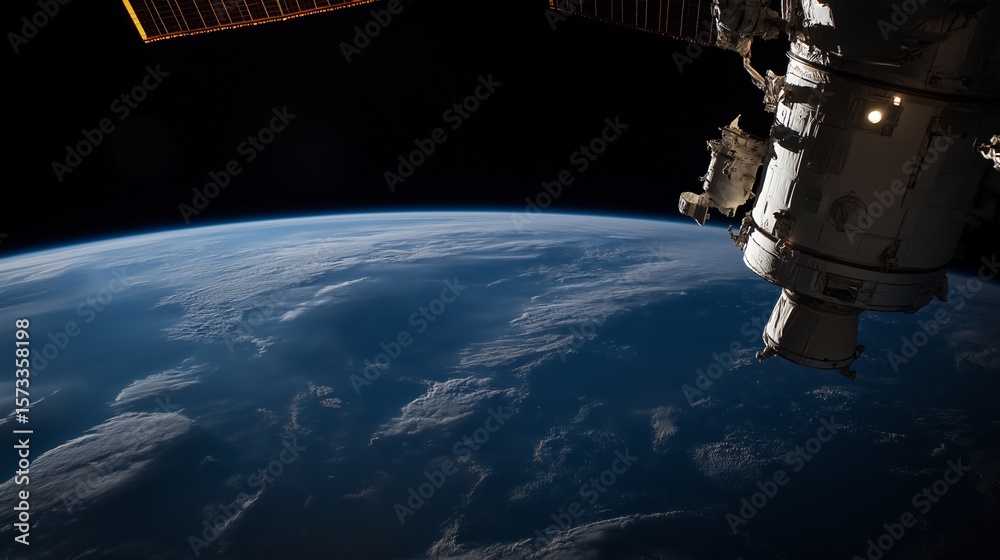 Fototapeta premium View of Earth from space station showing ocean and clouds during daytime