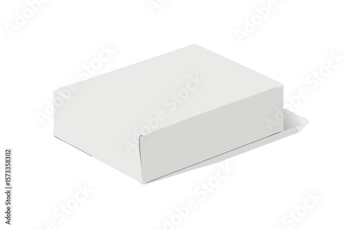 Blank white rectangular box with a slightly open lid and tray on a black background isolated