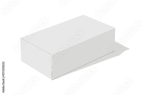 Blank white rectangular box with a slightly open flap on a black background