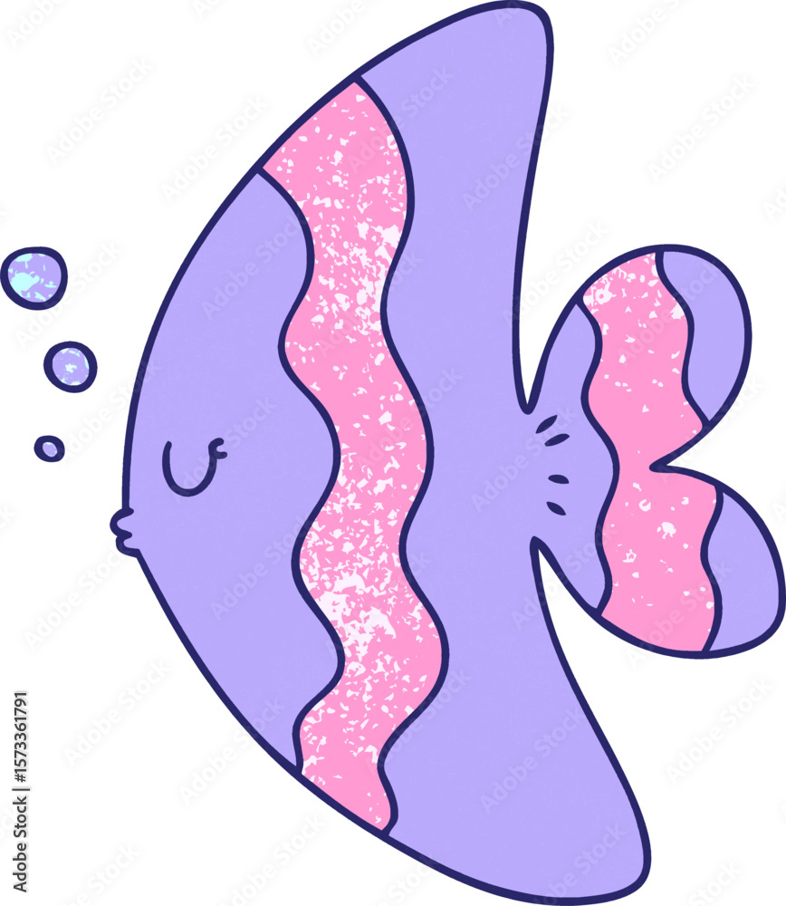Obraz premium hand drawn quirky cartoon fish in bright neon color