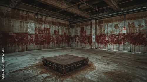 Eerie Industrial Space with Blood Stains