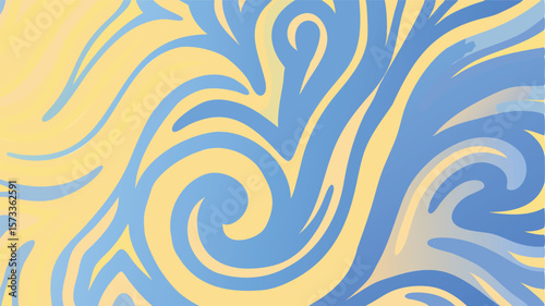 Abstract swirl pattern with light blue swirls on a light yellow background creating a dynamic design