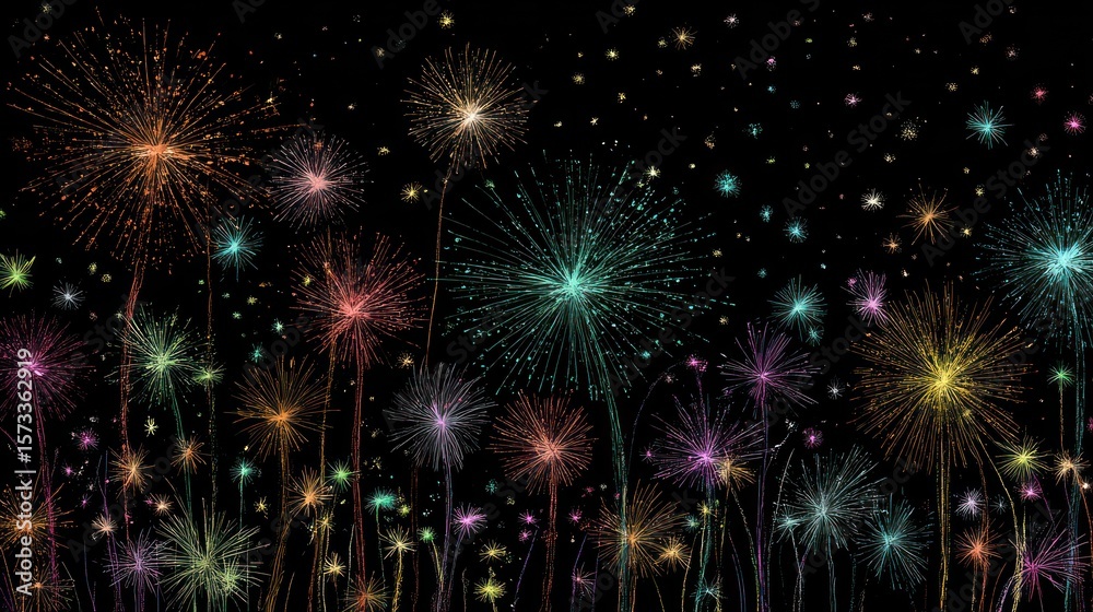 Fototapeta premium Colorful fireworks as dandelion flowers