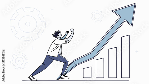 Growth strategy business success chart man pushing arrow upward financial performance graph progress boost concept 100