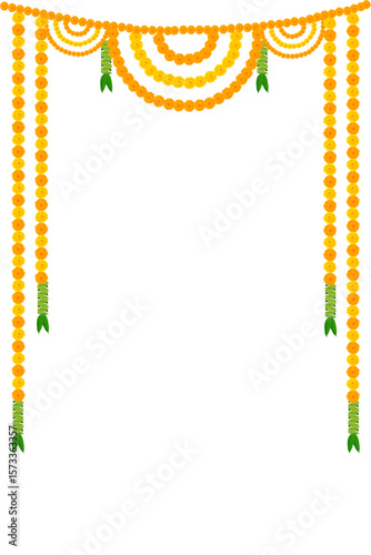 indian hindu wedding elements vector marigold floral garland vector, wedding and festival decoration, border flower decoration with transparent background