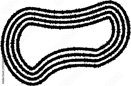 Amoeba-inspired shape with concentric irregular lines, creating a fluid, organic, and dynamic structure.