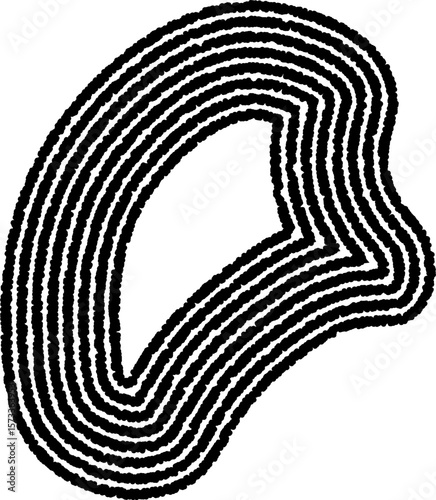 Organic blob-like shape with concentric, irregular lines flowing together to create an abstract, soft form.