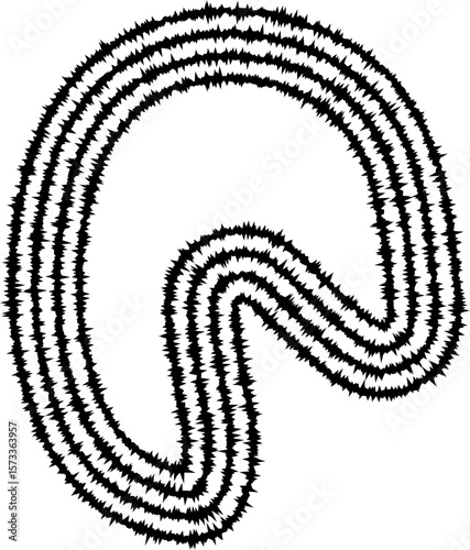 Softly flowing arc shape with concentric irregular lines, resembling a smooth blob with dynamic movement.