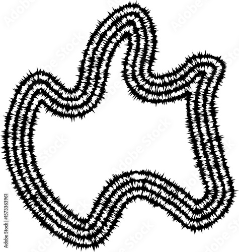 Wavy shape created by concentric irregular lines, evoking fluid movement and organic growth with dynamic flow.