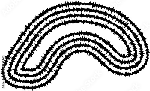 Soft blobby arc shape formed by concentric irregular lines, creating a flowing, organic, and dynamic structure.