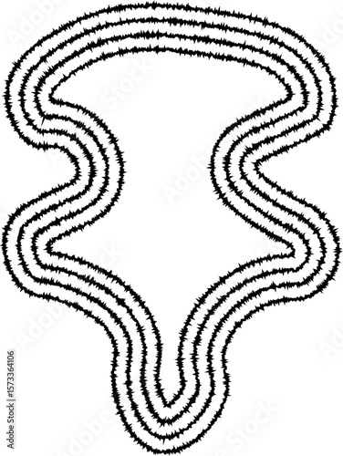 Curved art form created by concentric irregular lines, forming a dynamic and abstract organic shape.