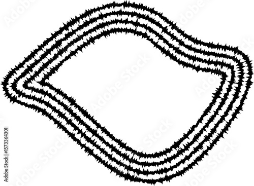 Hand-drawn organic shape created with concentric irregular lines, forming a flowing, dynamic abstract figure.