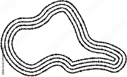 Irregular curved form made of concentric lines, creating a fluid, organic shape with dynamic contours.