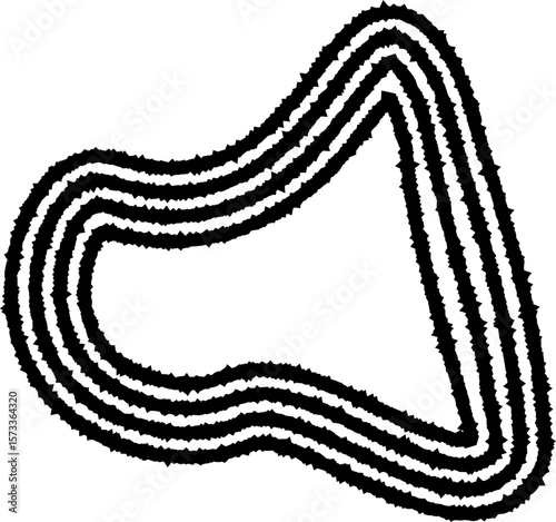 Irregular freeform design shaped by concentric irregular lines, creating a fluid and abstract organic figure.