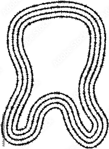 Soft shape with curved contours resembling a tooth-like structure, formed by concentric irregular lines.