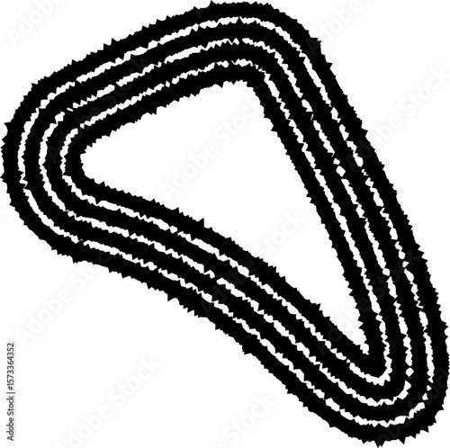 Irregular organic figure formed with concentric irregular lines, creating a dynamic abstract shape with flowing, organic contours.