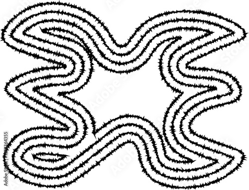 Irregular fluid shape formed by concentric irregular lines, creating a dynamic organic figure with flowing contours.