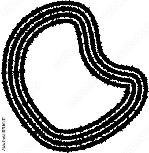 A rounded abstract design composed of concentric, curving lines, forming an organic and fluid shape with dynamic motion.