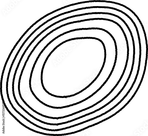 A rounded organic shape with amoeba-like fluidity, created by concentric, curved lines in an abstract design.