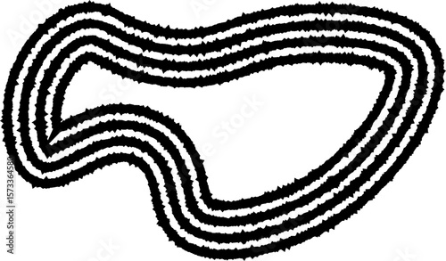 A rounded shape with liquid-like fluidity, formed by concentric curved lines in a dynamic, organic, and abstract design.