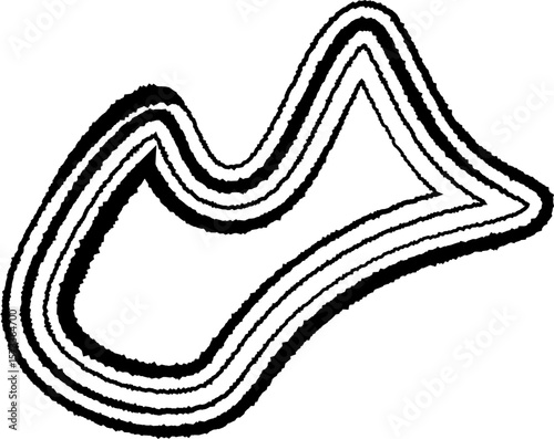An irregular abstract figure formed by soft, curved lines in concentric patterns, creating a fluid, dynamic shape.