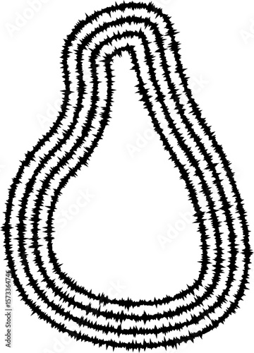 A stylized organic form composed of concentric, curving lines that create a dynamic, abstract shape with fluid motion.