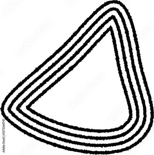 A triangle-shaped blob formed by concentric curving lines, creating an abstract, dynamic, and fluid design.