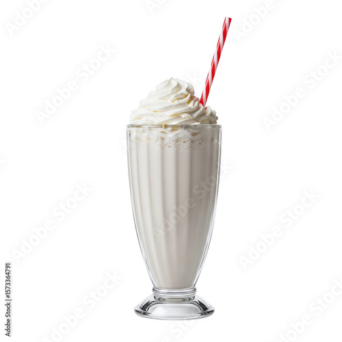 Tableau sur toile Vanilla milkshake with whipped cream and straw