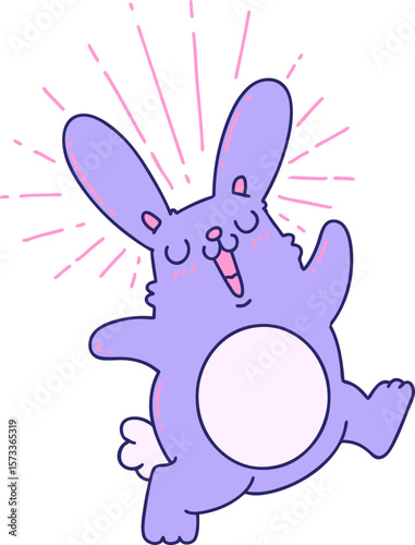 illustration of a traditional tattoo style prancing rabbit in bright neon color