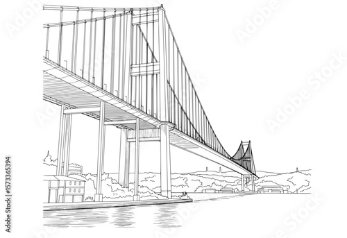 black and white bridge over water clip art preview