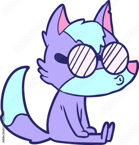 cartoon wolf whistling in bright neon color